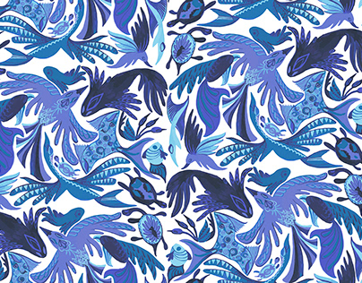 Textile pattern. Fish-Birds. (Elaborate fantasy. 20-21)