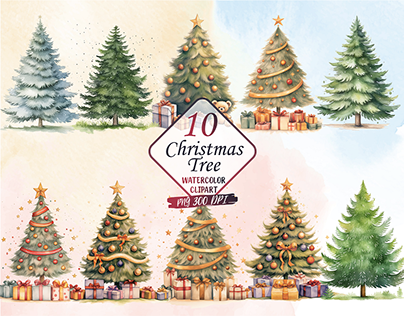 Christmas Tree Watercolor Sublimation Bundle