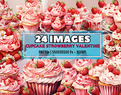 Cupcake Strowberry Valentine Clipart