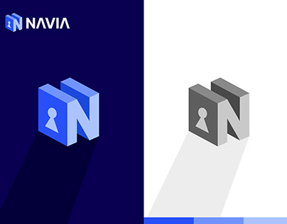 NAVIA - Letter N + Cyber Security Blockchain Logo