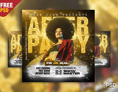 Free PSD | Golden After Party Social Media Post PSD