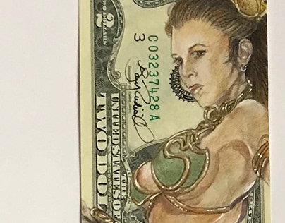 Star Wars Princess Leia currency art by Gary Rudisill
