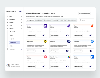 Integration and connected apps - dashboard design