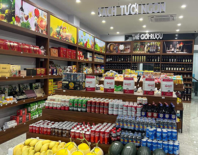 Interior of a clean food store "Mai Huong Fruit"