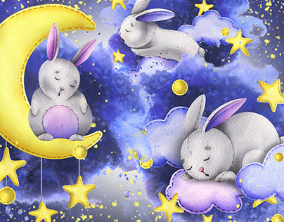 Rabbits children's clip art watercolor