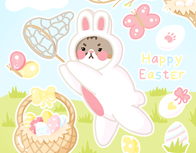 Stickers "Happy Easter" Cat Tosha
