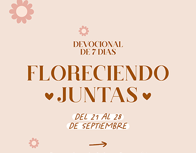 Flyer para devocional "FLORECIENDO JUNTAS"