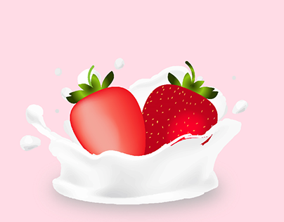 Strawberries In Milk Illistration