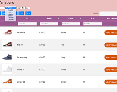 eCommerce/WooCommerce Table Variations For Products