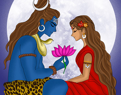 Loard Shiva & goddess Parvati illustration