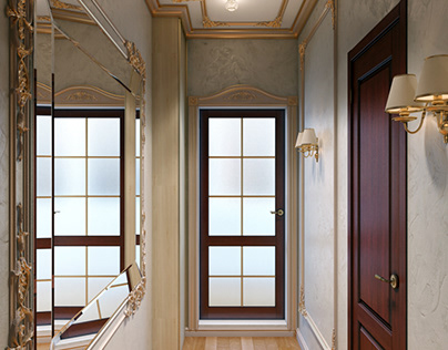 Classic Hallway Visualization With Golden Moldings