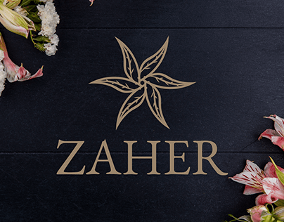 "ZAHER" flower shop logo and brand identity.