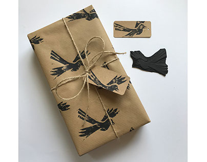 Lino print gifts tags, wrap and cards