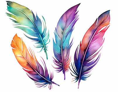 Feather Hand Drawn Water Color Illustration