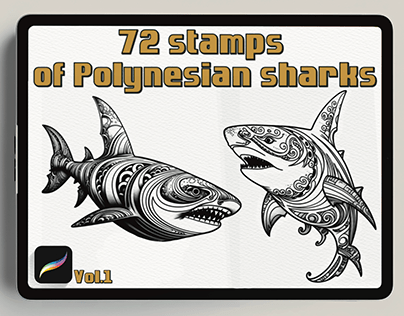 72 Stamps Polynesian Sharks for Procreate