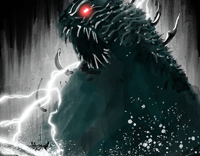 Godzilla attacks a ship in the stormy sea!