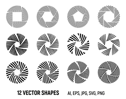 12 abstract circular ornaments. Vector symbols.