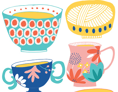 Patterned Teacups, Mugs And Bowls / Illustration
