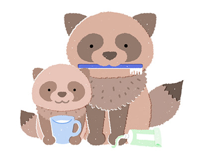 Illustration of raccoon mum and bub