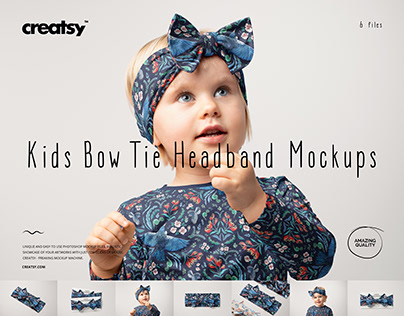 Kids Adjustable Bow Tie Style Headband Mockup Set