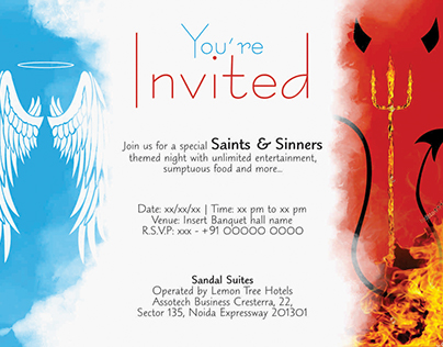 Saints and Sinners Party Invite for Sandal Suites