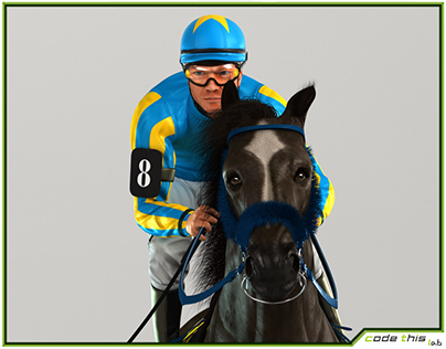 3D Model: 3D Model: Racehorse and Jockey HQ 007
