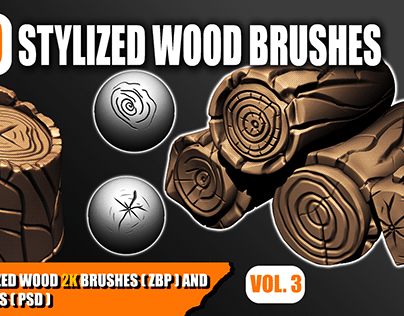30 Stylized Wood Brushes and Alphas Volume 03