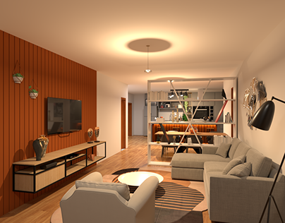 Sala de estar + cozinha - Rústico Moderno