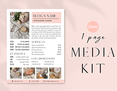Food Blogger Media Kit Template | Pastel Canva Template
