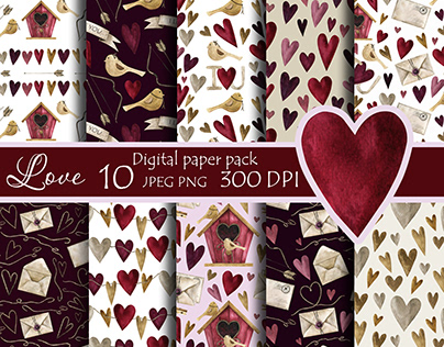 Valentines digital paper pack.