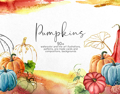 Pumpkins – Watercolor Pumpkin Bundle By: y_derbisheva