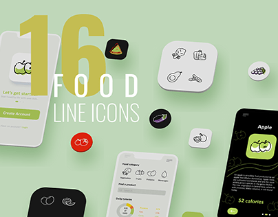 16 food line icons