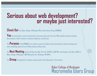 Macromedia Users Group - Press Sheet/Web Ad/Rack Card