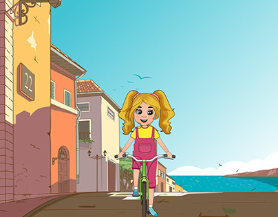 Cute Blond Pony Girl on Bicycle
