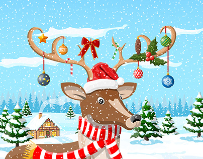 Christmas background with cute deer