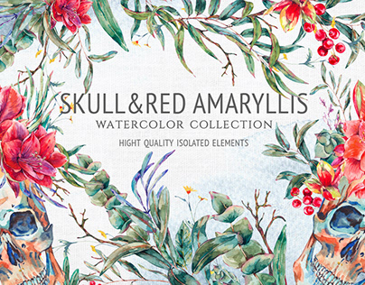 Watercolor Skull&Amaryllis
