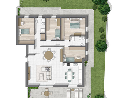 Floor plan 2D rendering in Padova (Italy).