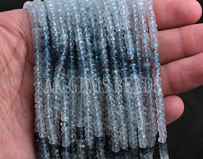 Blue Moss Aquamarine Shaded Rondelle Gemstone Beads