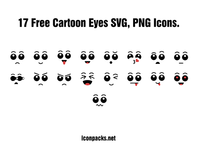 17 Cute Cartoon Eyes SVG, PNG Icons.