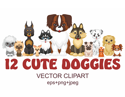 12 cute doggies. Vector clipart