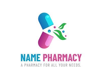 Pharmacy leaf and capsule logo, drug natural medicine