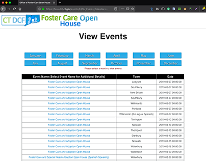 CT DCF - Foster Care Open House Web Application