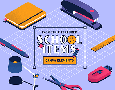 Canva Elements | Isometric Textured School Items