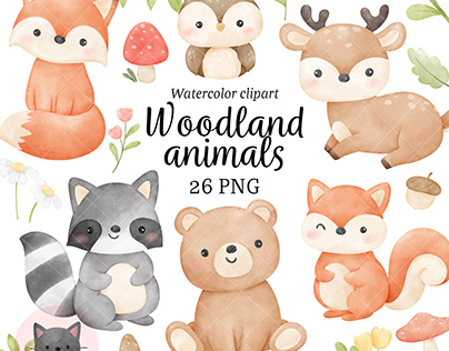 Woodland animal watercolor