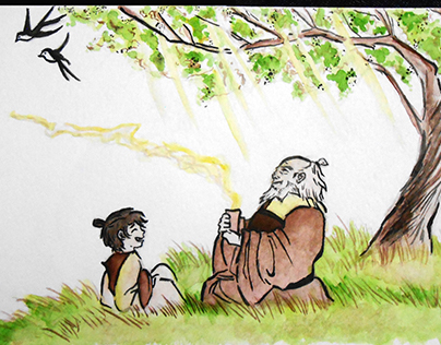Watercolor Avatar scene (Zuco and his uncle)