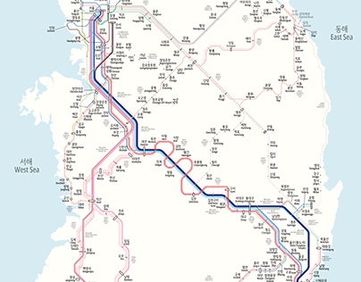 Long Distance Railway Map of South Korea as of Sep 2023