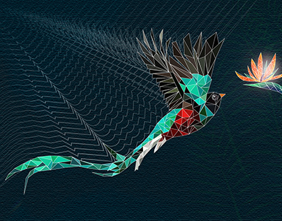 tropic bird quetzal made of triangles and lines