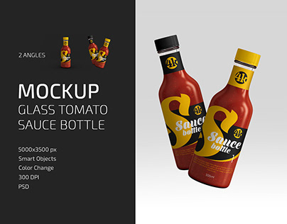 Glass Tomato Sauce Bottle Mockup Set