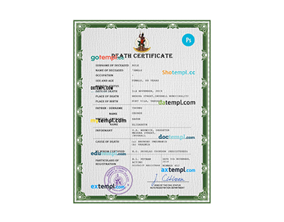 Vanuatu vital record death certificate PSD template