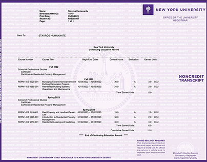 NYU Transcript & Letter of Completion